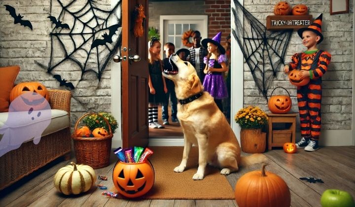 dog barking at trick or treaters